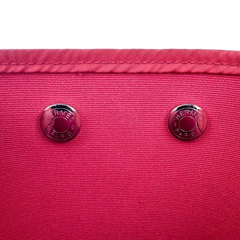 Good Hermes Cabas UK PM 2way Toile Officier Canvas Tote Bag Red N Engraved