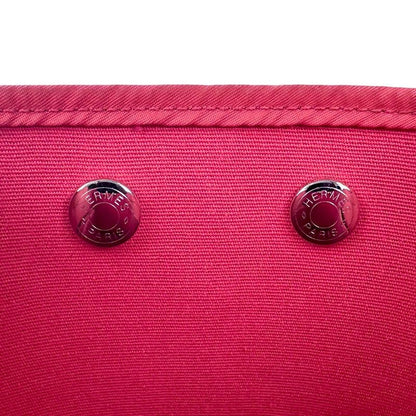 Good Hermes Cabas UK PM 2way Toile Officier Canvas Tote Bag Red N Engraved