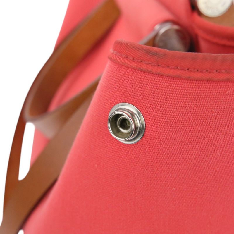 Good Hermes Cabas UK PM 2way Toile Officier Canvas Tote Bag Red N Engraved