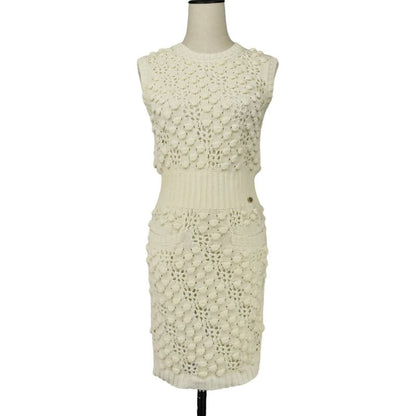 Good Chanel Coco Mark Crochet Knit Dress with Petticoat P56168k07331 Size 34