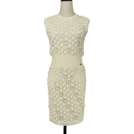 Good Chanel Coco Mark Crochet Knit Dress with Petticoat P56168k07331 Size 34