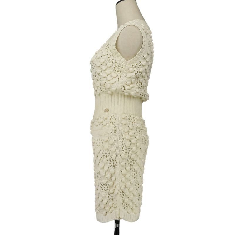 Good Chanel Coco Mark Crochet Knit Dress with Petticoat P56168k07331 Size 34