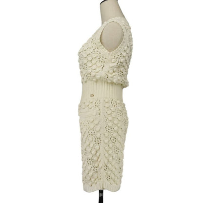 Good Chanel Coco Mark Crochet Knit Dress with Petticoat P56168k07331 Size 34