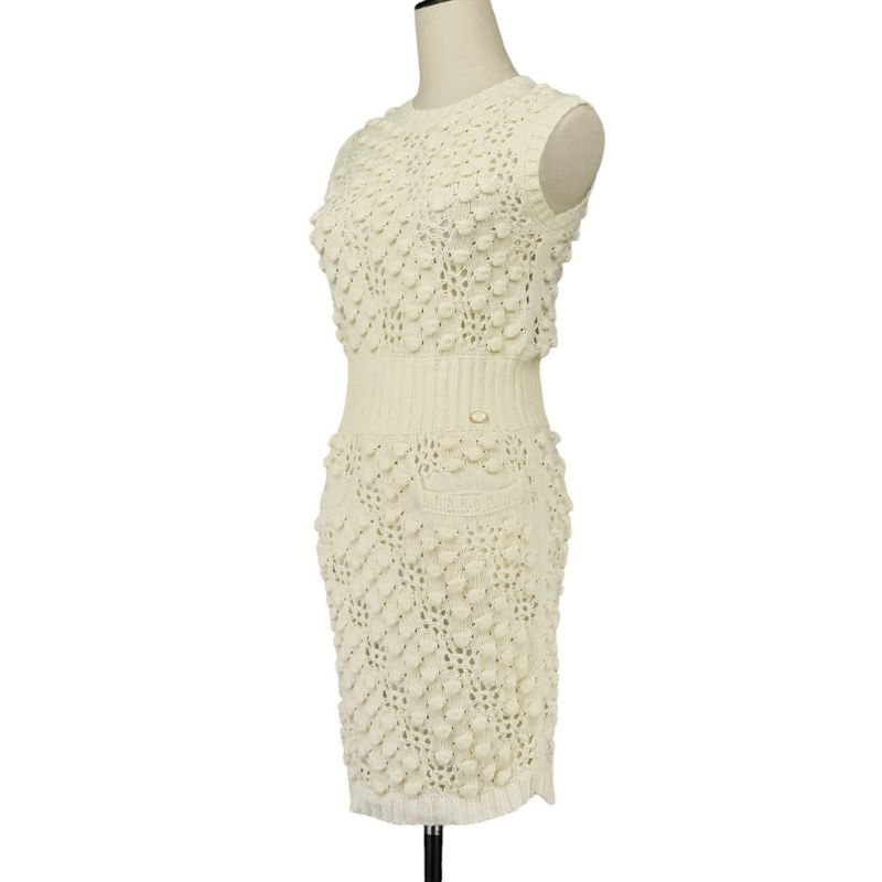 Good Chanel Coco Mark Crochet Knit Dress with Petticoat P56168k07331 Size 34