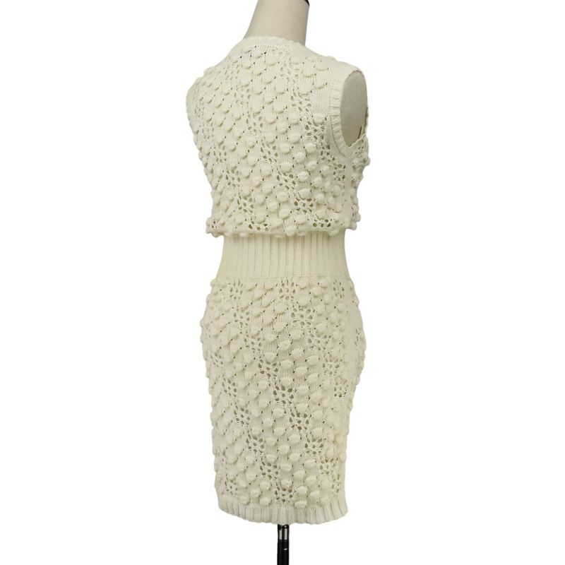 Good Chanel Coco Mark Crochet Knit Dress with Petticoat P56168k07331 Size 34