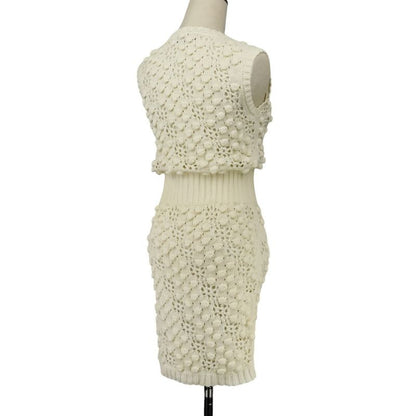 Good Chanel Coco Mark Crochet Knit Dress with Petticoat P56168k07331 Size 34