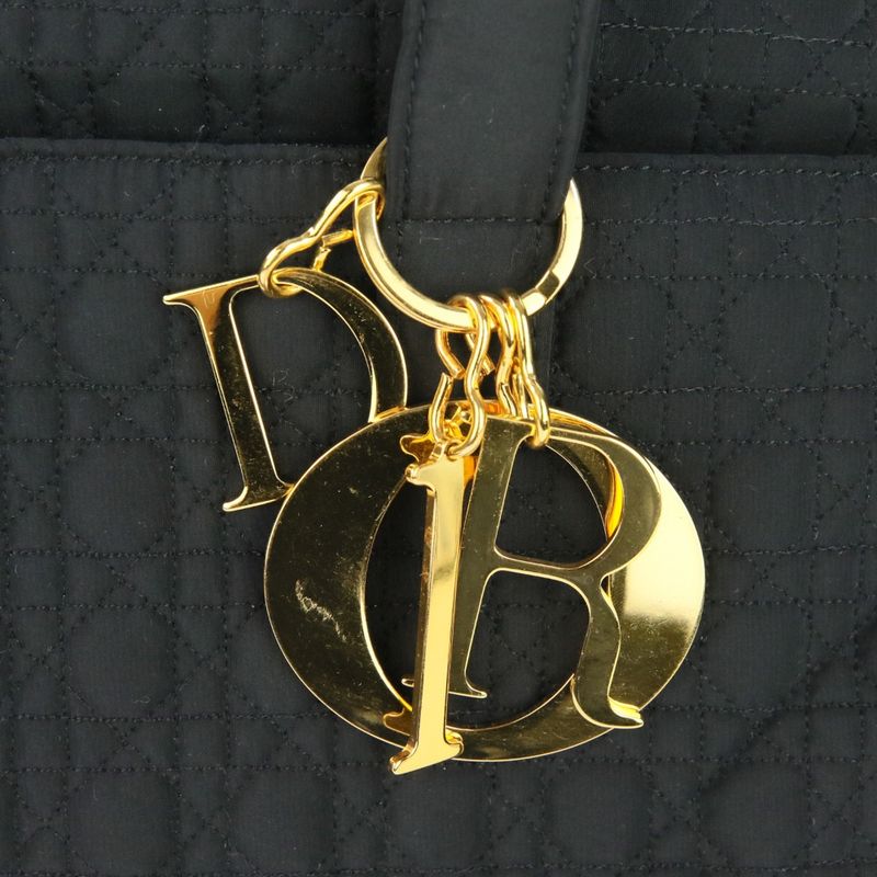 Good Christian Dior Lady Dior Cannage Quilted Boston Bag Tote Bag Black Ladies