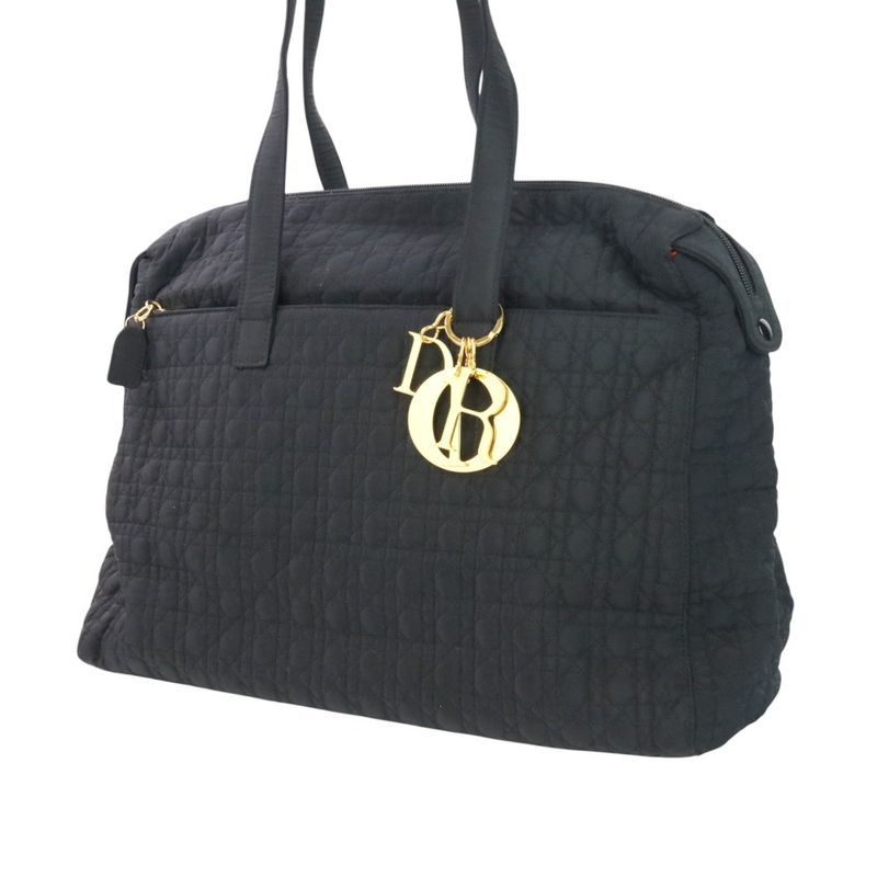 Good Christian Dior Lady Dior Cannage Quilted Boston Bag Tote Bag Black Ladies