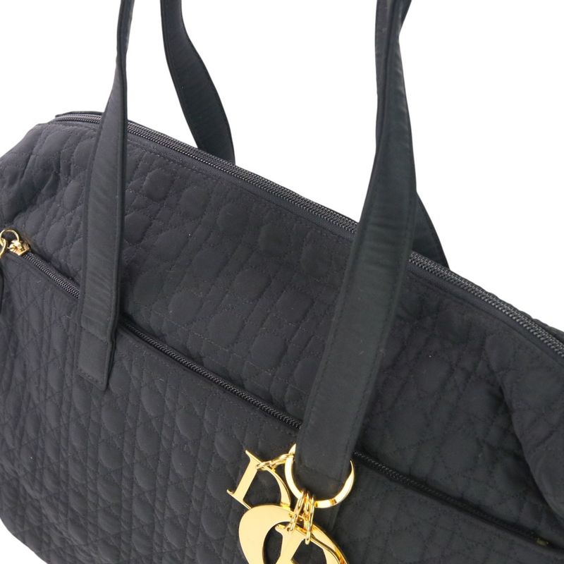 Good Christian Dior Lady Dior Cannage Quilted Boston Bag Tote Bag Black Ladies