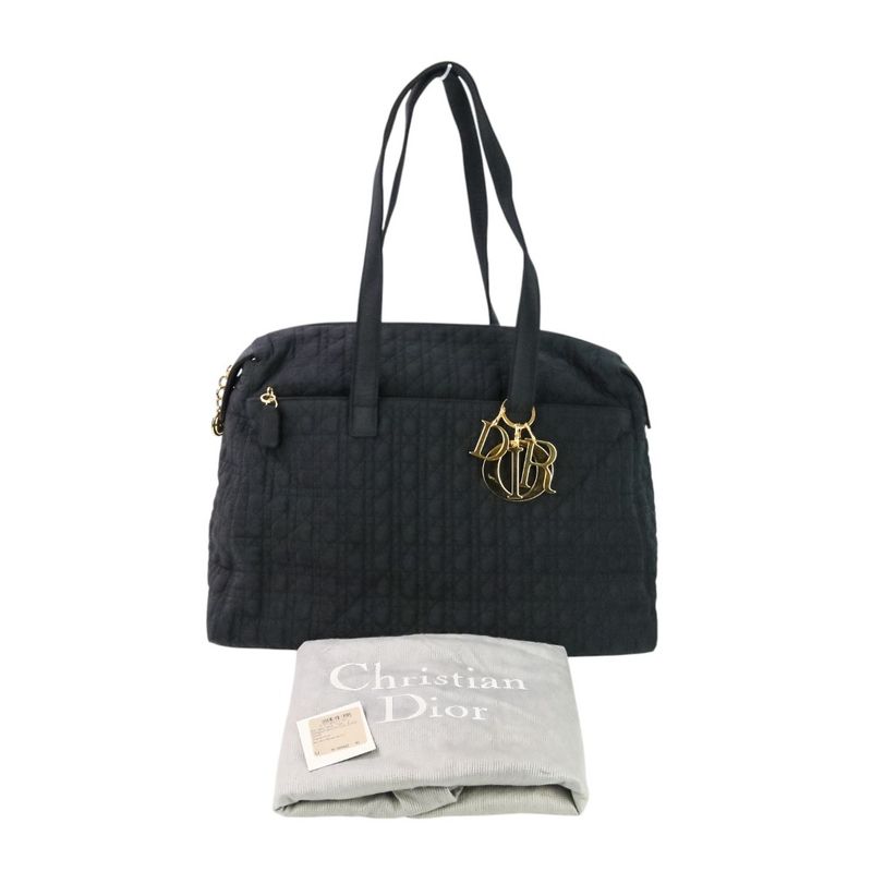 Good Christian Dior Lady Dior Cannage Quilted Boston Bag Tote Bag Black Ladies