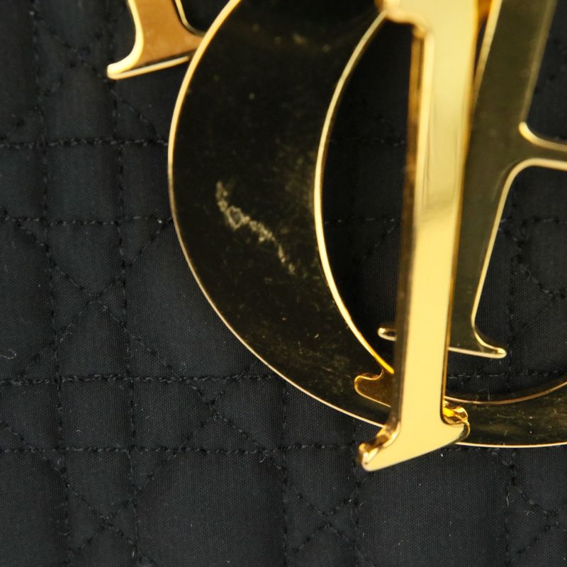 Good Christian Dior Lady Dior Cannage Quilted Boston Bag Tote Bag Black Ladies