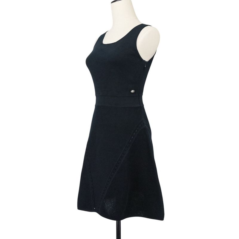 Chanel Ribbed Knit Sleeveless Dress P51180k06566 Size 34 Black Ladies Used