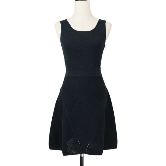 Chanel Ribbed Knit Sleeveless Dress P51180k06566 Size 34 Black Ladies Used