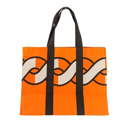 Hermes Sebas de Plage Tote Bag Beach Bag Torsade Marine Orange Brown Women's