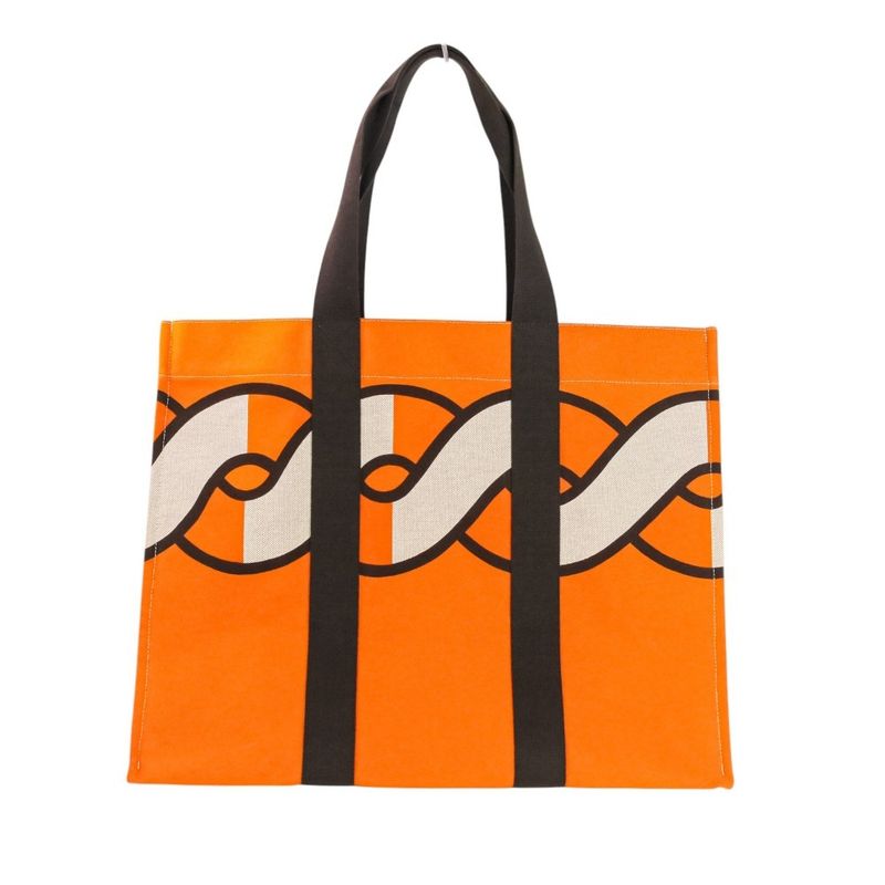 Hermes Sebas de Plage Tote Bag Beach Bag Torsade Marine Orange Brown Women's