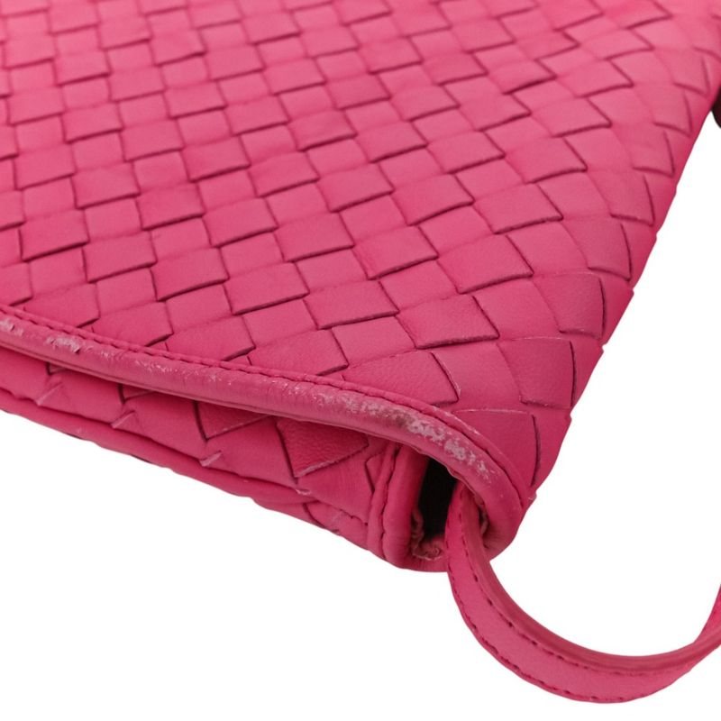 Good Bottega Veneta Intrecciato Leather Square Shoulder Bag Pink Ladies Used