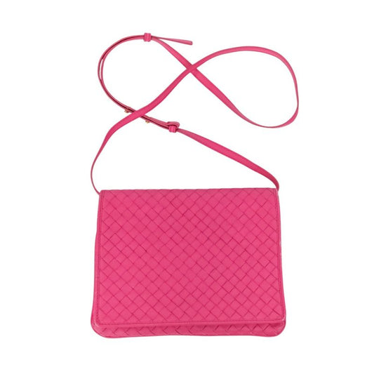 Good Bottega Veneta Intrecciato Leather Square Shoulder Bag Pink Ladies Used