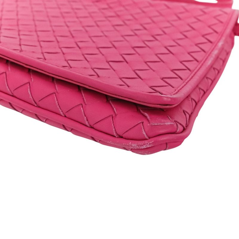 Good Bottega Veneta Intrecciato Leather Square Shoulder Bag Pink Ladies Used