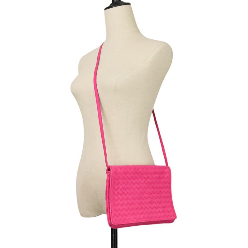 Good Bottega Veneta Intrecciato Leather Square Shoulder Bag Pink Ladies Used