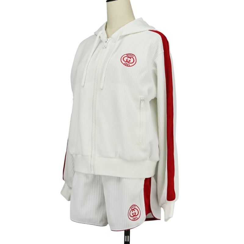 Gucci Ribbed Hoodie Shorts 743073 743078 2-Piece Setup Upper S Lower XS White