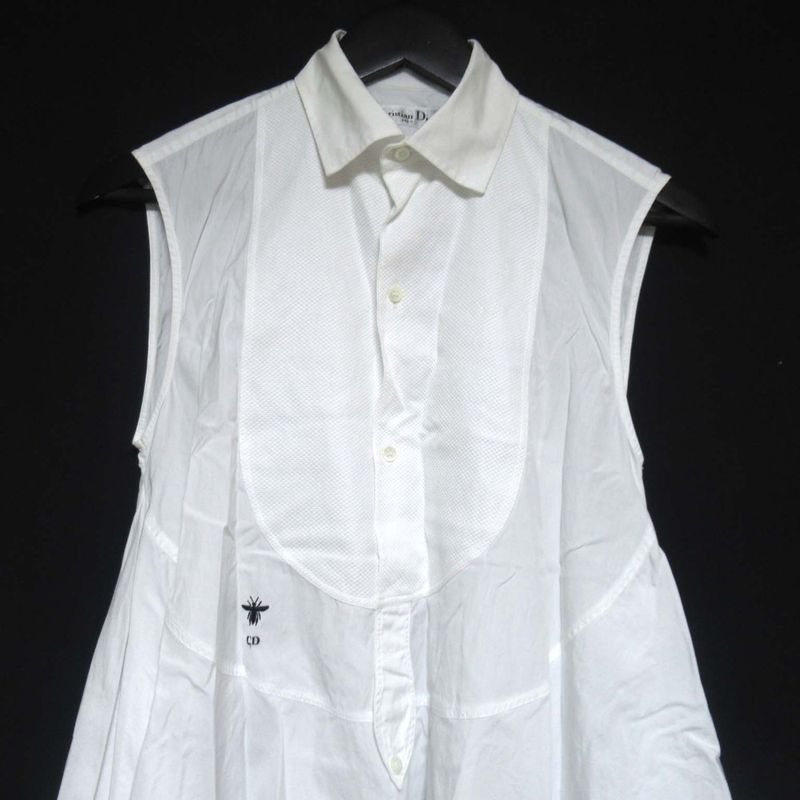 Christian Dior Bee Embroidery Sleeveless Shirt Dress Size I38 White Women's Used