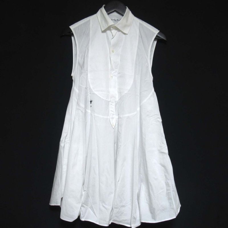 Christian Dior Bee Embroidery Sleeveless Shirt Dress Size I38 White Women's Used