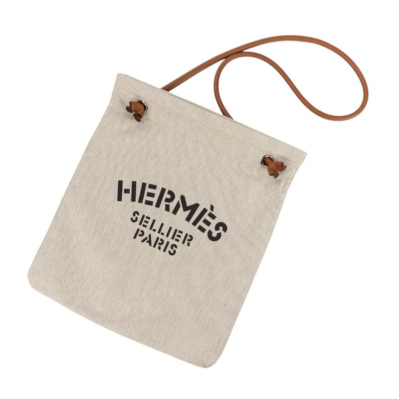 Hermes Aline MM Toile Chevron One Shoulder Bag Ivory Women Used