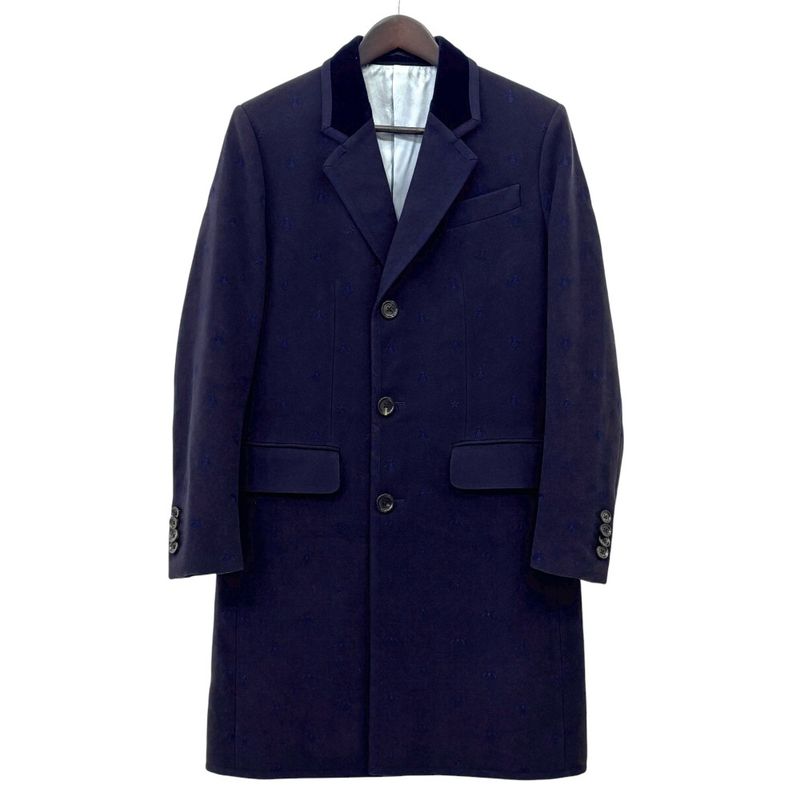 Good Gucci Bee Embroidered Wool Overcoat Chester Coat 522526 Size 44r Navy