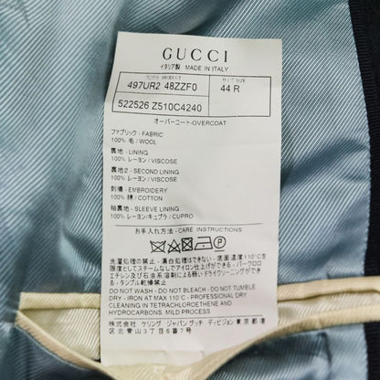 Good Gucci Bee Embroidered Wool Overcoat Chester Coat 522526 Size 44r Navy