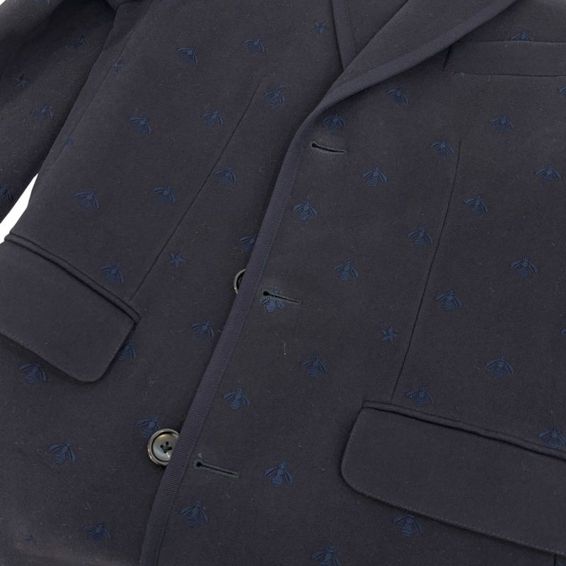 Good Gucci Bee Embroidered Wool Overcoat Chester Coat 522526 Size 44r Navy