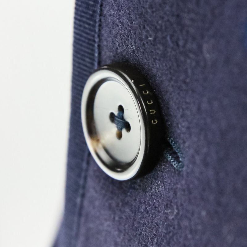 Good Gucci Bee Embroidered Wool Overcoat Chester Coat 522526 Size 44r Navy