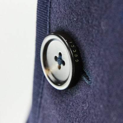 Good Gucci Bee Embroidered Wool Overcoat Chester Coat 522526 Size 44r Navy
