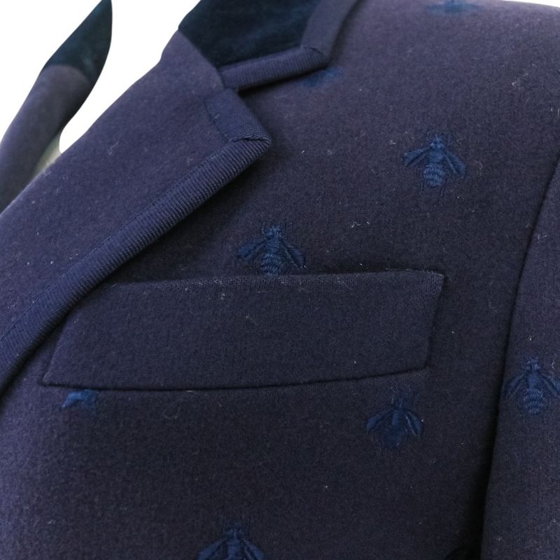 Good Gucci Bee Embroidered Wool Overcoat Chester Coat 522526 Size 44r Navy