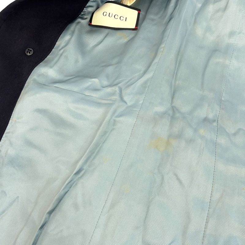 Good Gucci Bee Embroidered Wool Overcoat Chester Coat 522526 Size 44r Navy