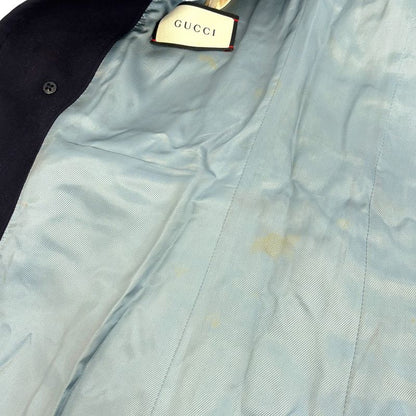 Good Gucci Bee Embroidered Wool Overcoat Chester Coat 522526 Size 44r Navy