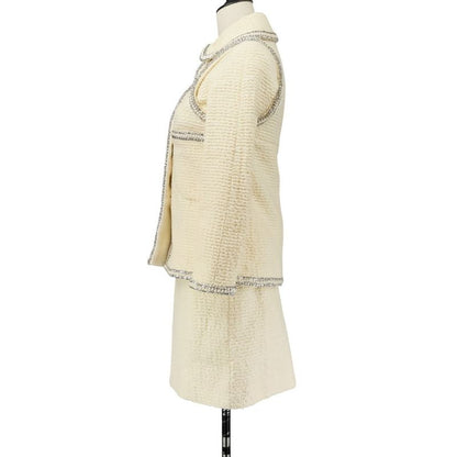 Chanel Faux Pearl Coco Mark Button Tweed Jacket Skirt Setup Size 34 Ivory