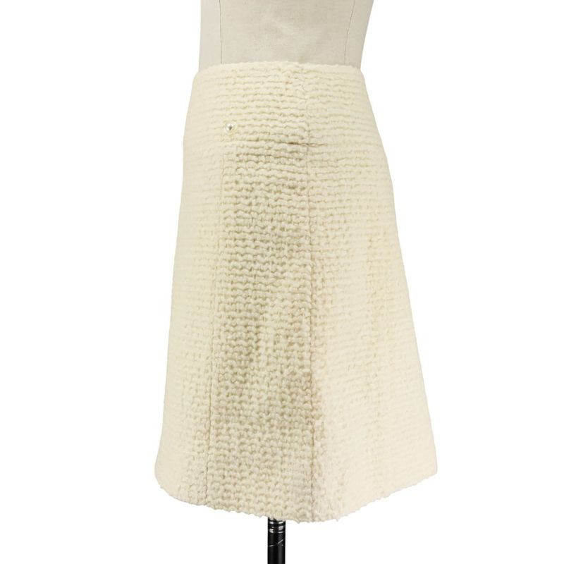 Chanel Faux Pearl Coco Mark Button Tweed Jacket Skirt Setup Size 34 Ivory