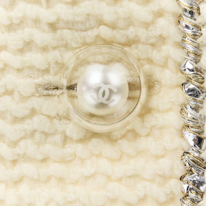 Chanel Faux Pearl Coco Mark Button Tweed Jacket Skirt Setup Size 34 Ivory
