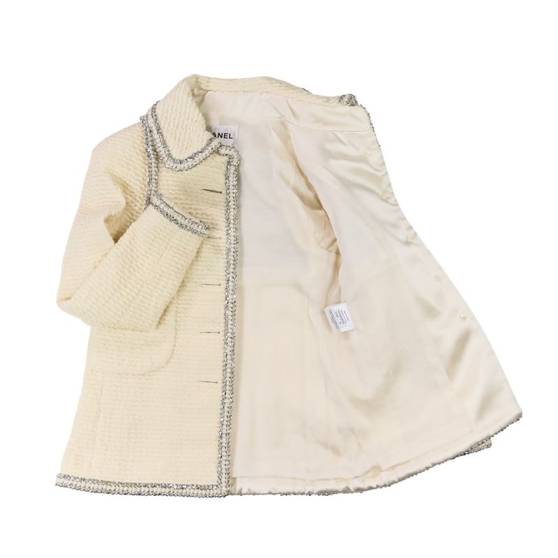 Chanel Faux Pearl Coco Mark Button Tweed Jacket Skirt Setup Size 34 Ivory