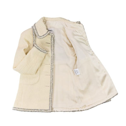 Chanel Faux Pearl Coco Mark Button Tweed Jacket Skirt Setup Size 34 Ivory