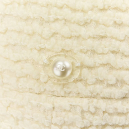 Chanel Faux Pearl Coco Mark Button Tweed Jacket Skirt Setup Size 34 Ivory