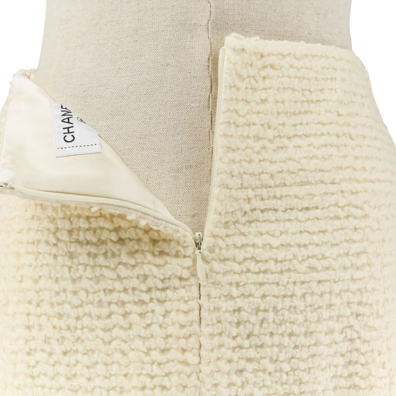 Chanel Faux Pearl Coco Mark Button Tweed Jacket Skirt Setup Size 34 Ivory