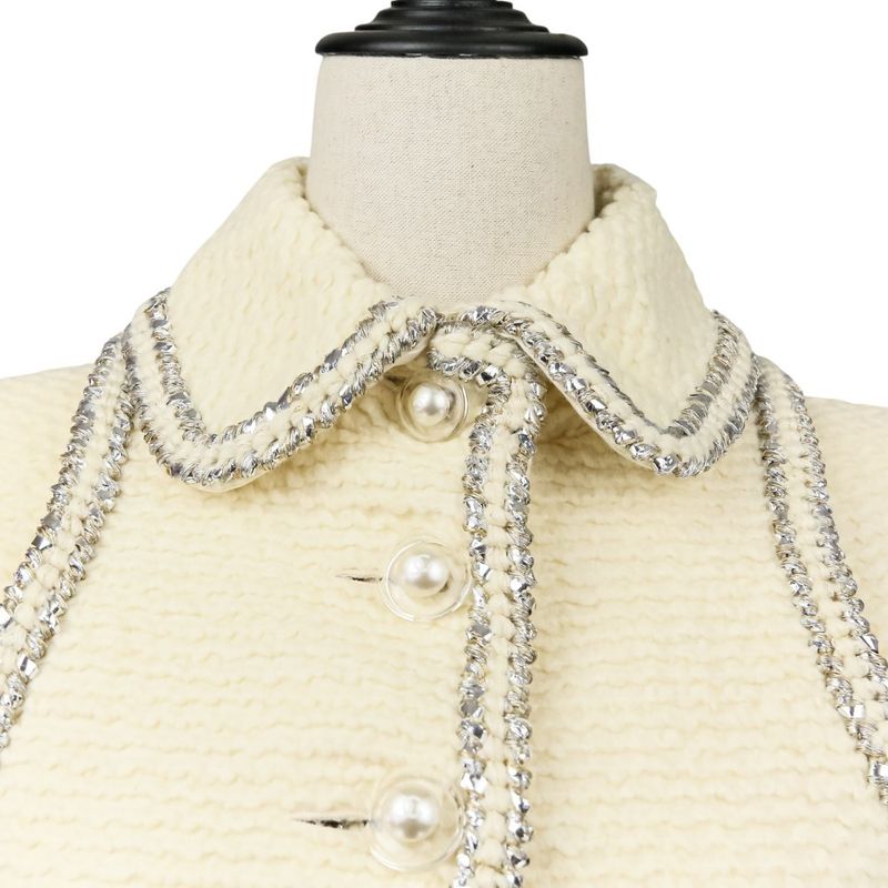 Chanel Faux Pearl Coco Mark Button Tweed Jacket Skirt Setup Size 34 Ivory