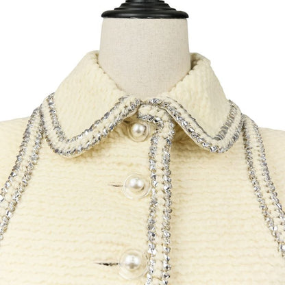 Chanel Faux Pearl Coco Mark Button Tweed Jacket Skirt Setup Size 34 Ivory