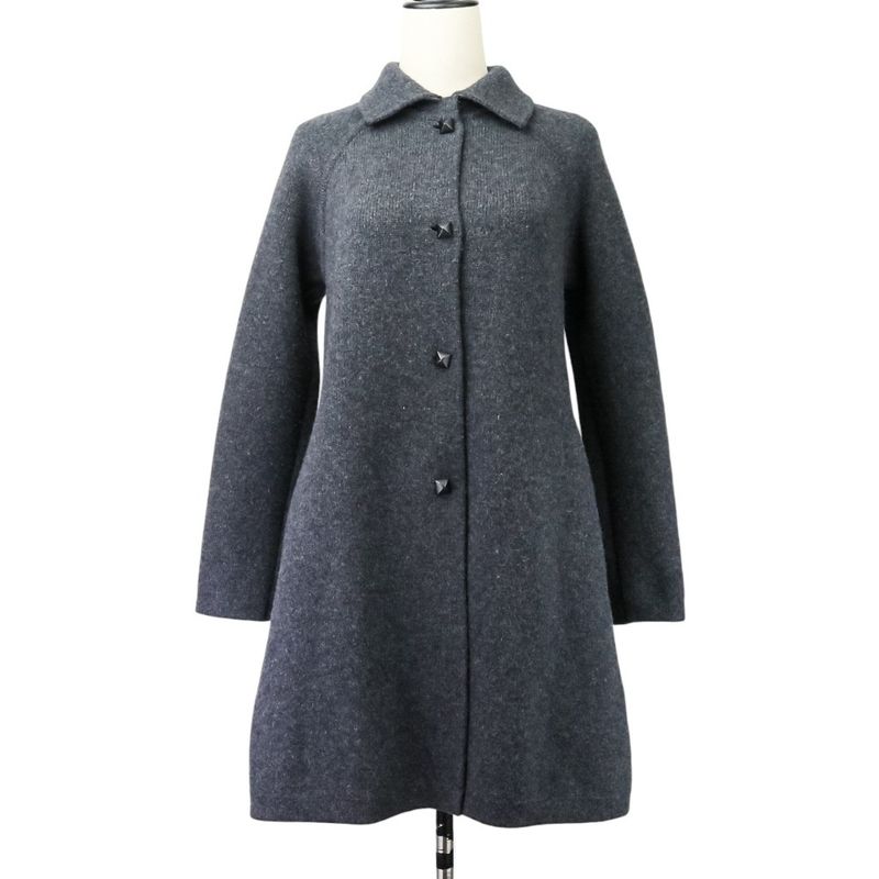 Hermes Medor Button Cashmere Wool Thick Knit Coat Size 34 Gray Women Used