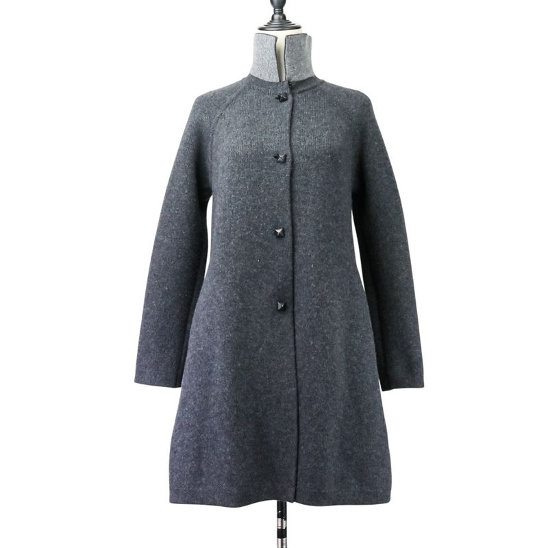 Hermes Medor Button Cashmere Wool Thick Knit Coat Size 34 Gray Women Used