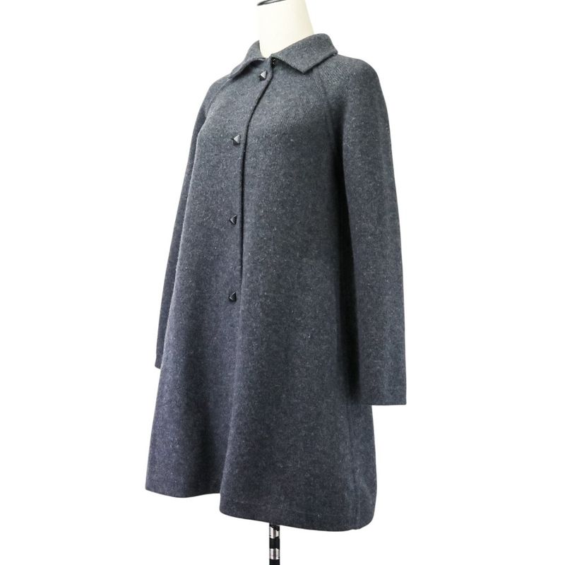Hermes Medor Button Cashmere Wool Thick Knit Coat Size 34 Gray Women Used