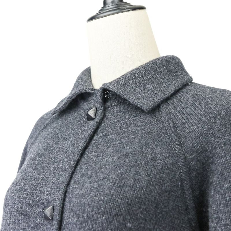 Hermes Medor Button Cashmere Wool Thick Knit Coat Size 34 Gray Women Used