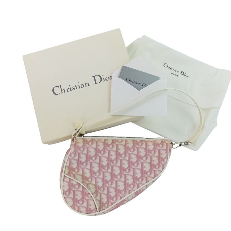 Christian Dior Trotter Saddle Bag Handbag Pink Ladies Used