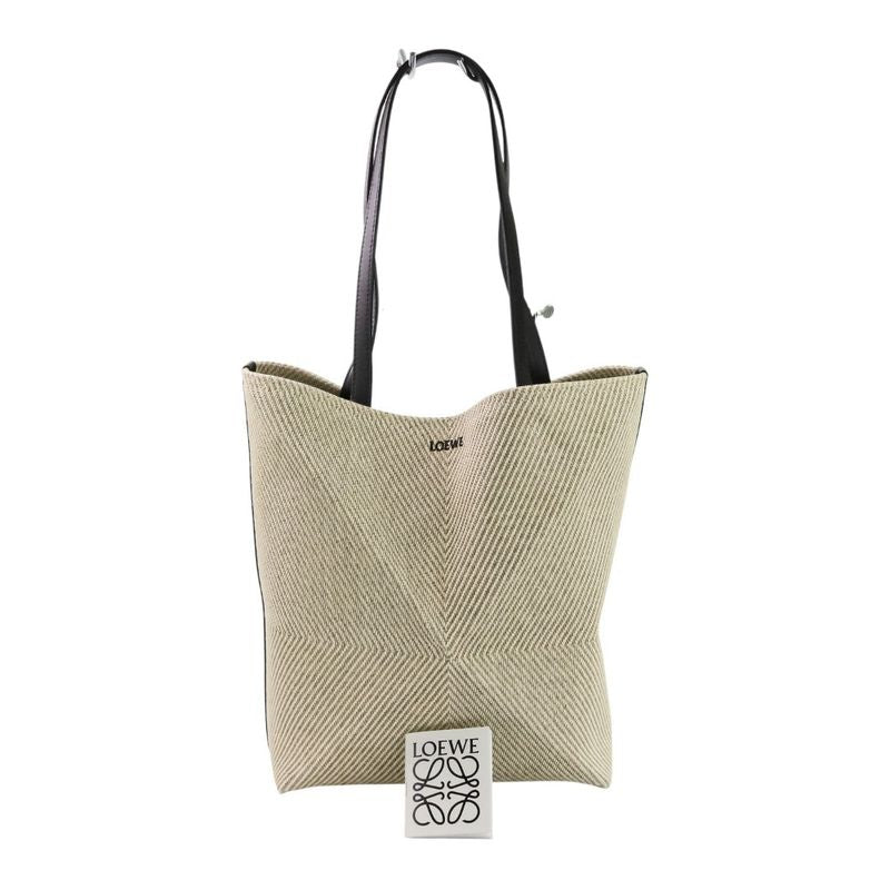 Loewe Puzzle Fold Tote Bag Medium Cotton Jacquard Beige Ladies Used